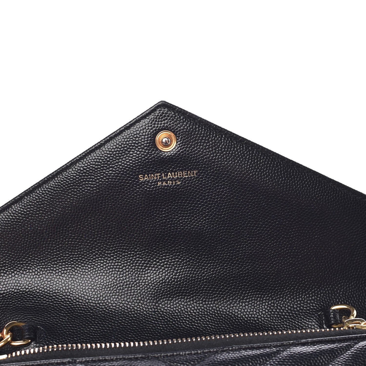 Saint Laurent Grain De Poudre Matelasse Chevron Monogram Envelope Chain Wallet Black 7 of 8