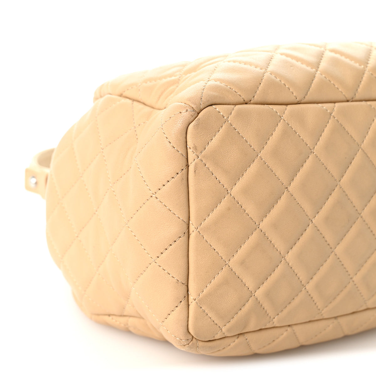 Lambskin Quilted Small CC Chain Bucket Drawstring Bag Light Beige