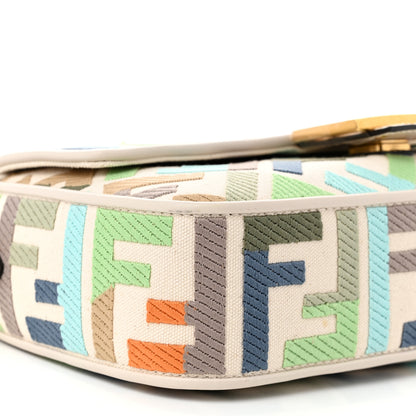 Fendi Canvas Vitello Seta FF Multicolor Embroidered Baguette Grezzo Multicolor Latte 9 of 10