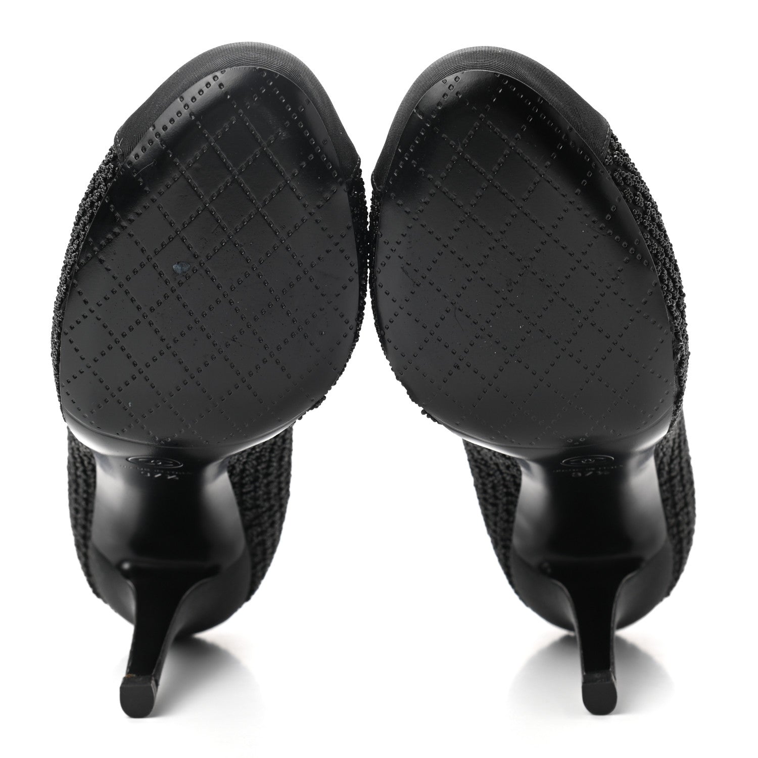 Chanel Tweed Grosgrain Beaded Cap Toe Pumps 37.5 Black 5 of 9