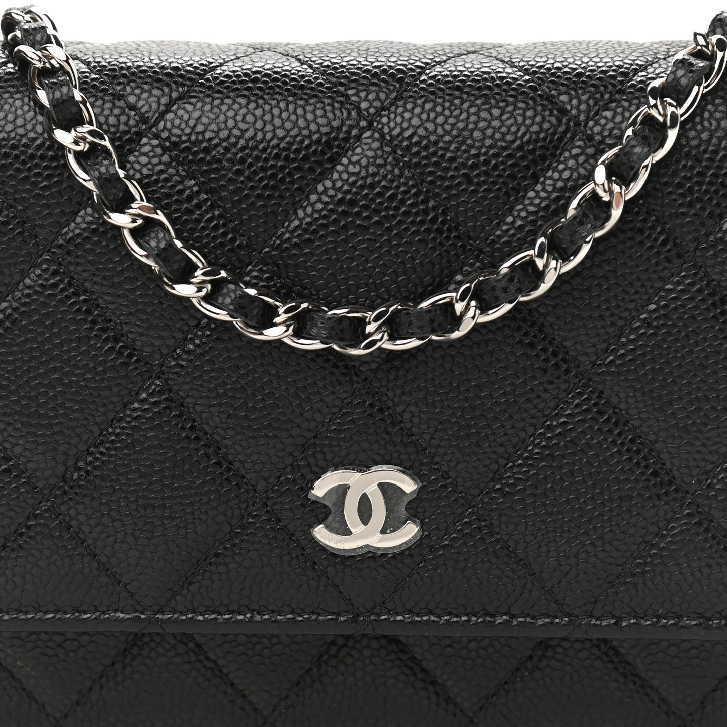Caviar Quilted Mini Wallet On Chain WOC Black