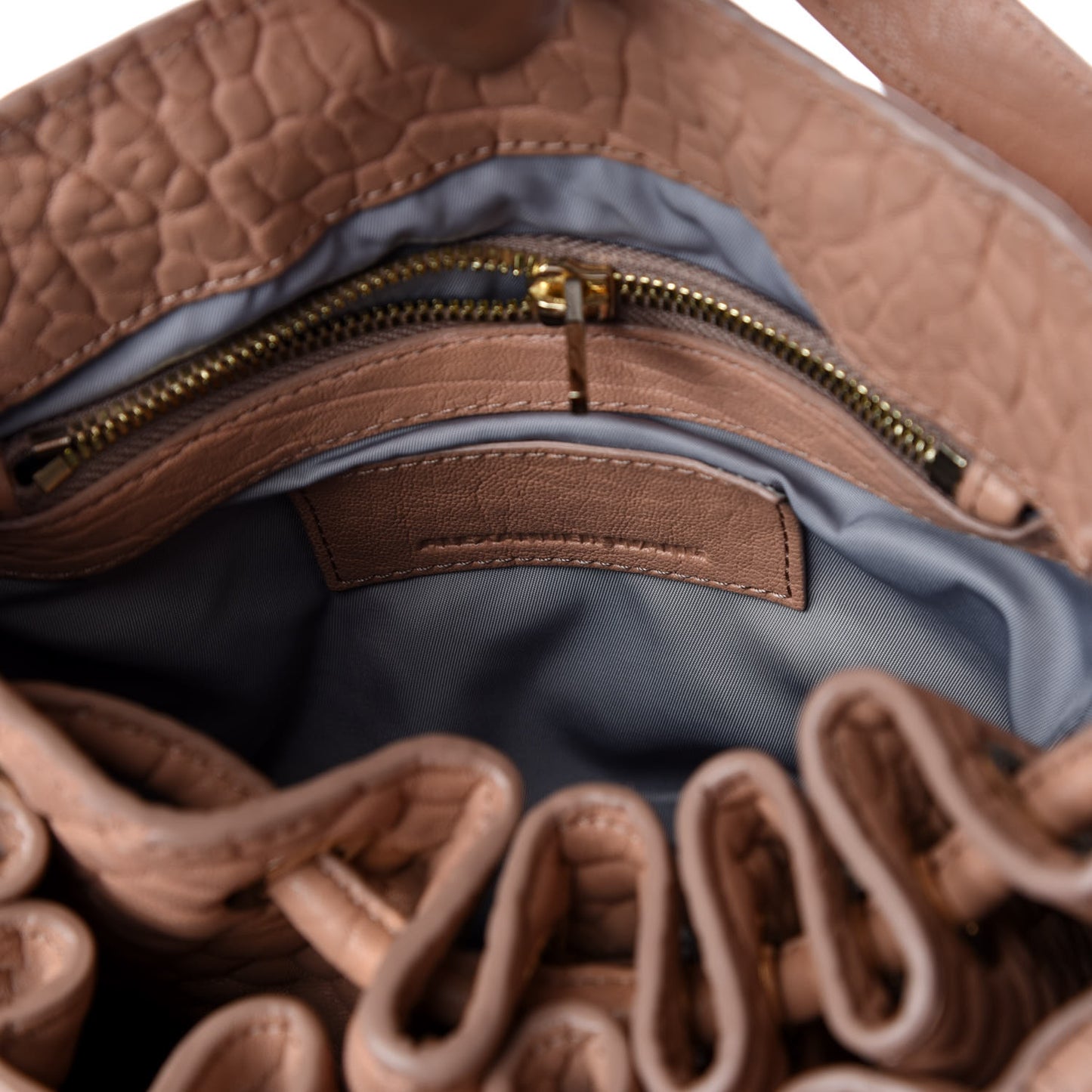 Pebbled Lambskin Diego Bucket Bag Blush Pale Gold Hardware