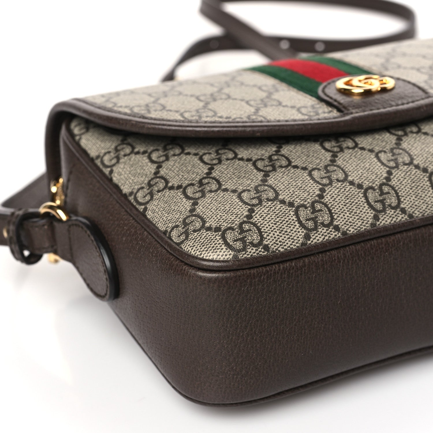 Gucci GG Supreme Monogram Textured Dollar Calfskin Web Studded Mini Ophidia Flap Shoulder Bag Beige Ebony New Acero 8 of 9
