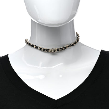 Chanel Metal Lambskin Crystal CC Choker Necklace Black Gold 2 of 6