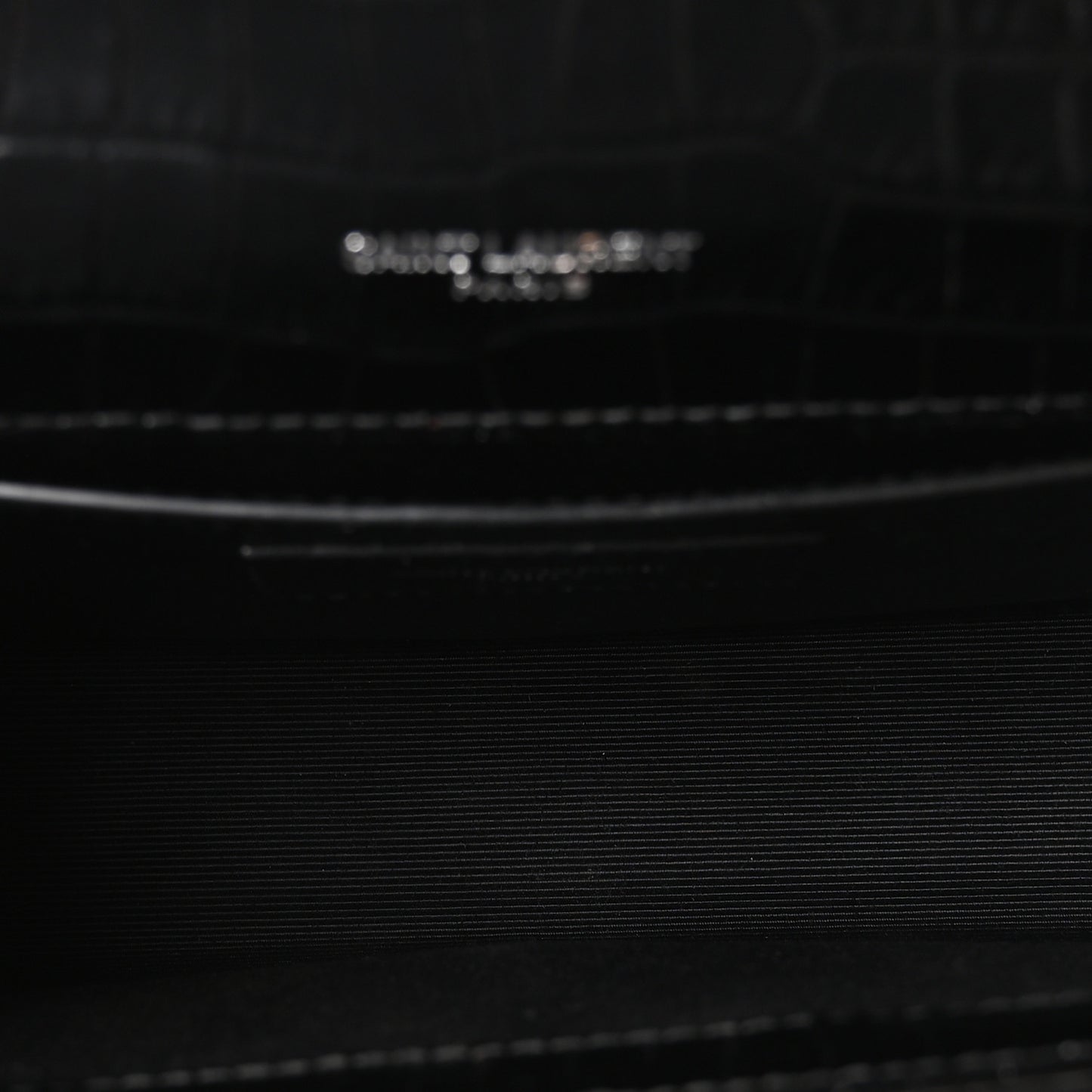 Calfskin Crocodile Embossed Small Classic Monogram Kate Tassel Satchel Black