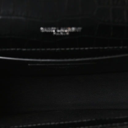 Saint Laurent Calfskin Crocodile Embossed Small Classic Monogram Kate Tassel Satchel Black 5 of 9