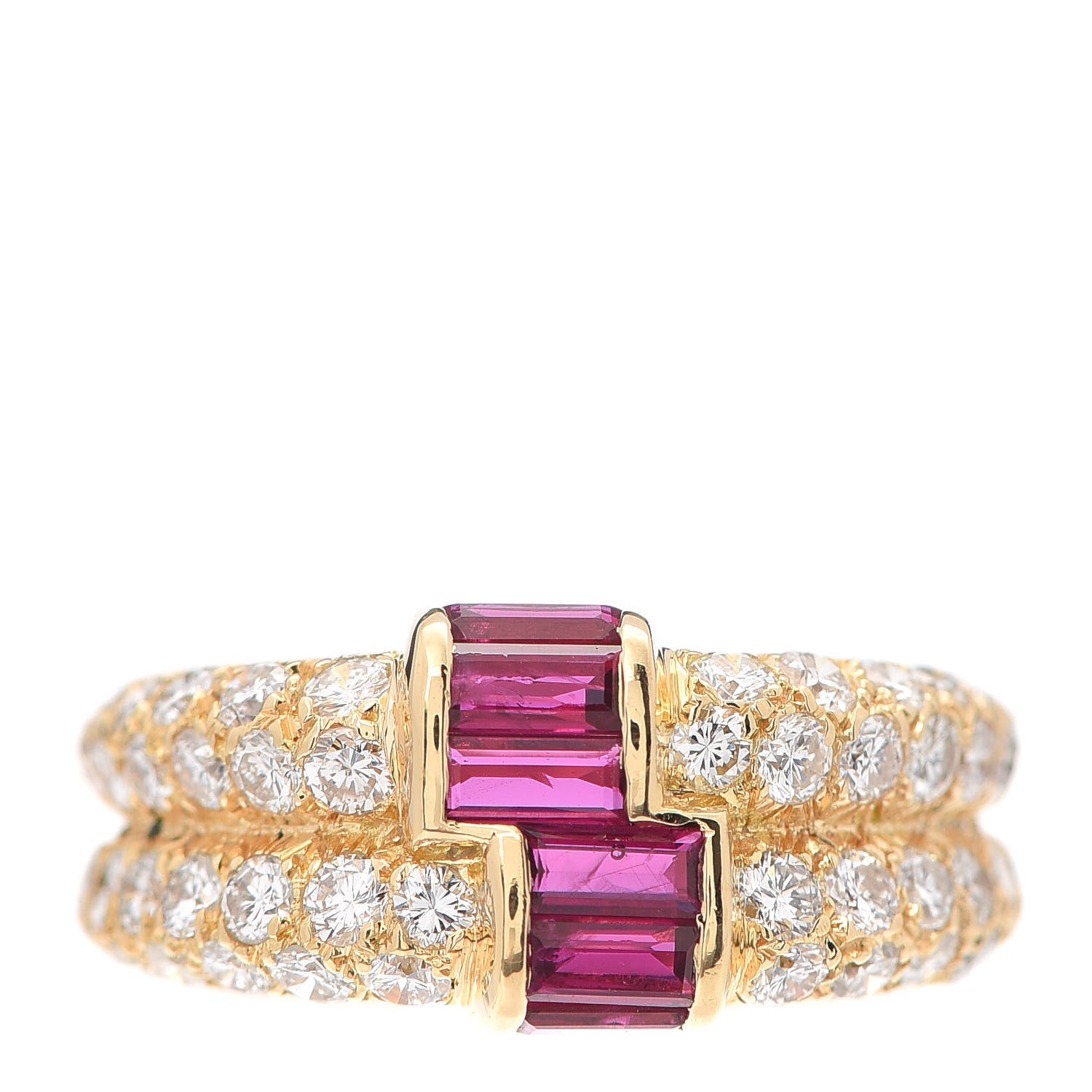 product image of VAN CLEEF & ARPELS 18K Yellow Gold Diamond Ruby Double Row Ring 51 5.75 FASHIONPHILE