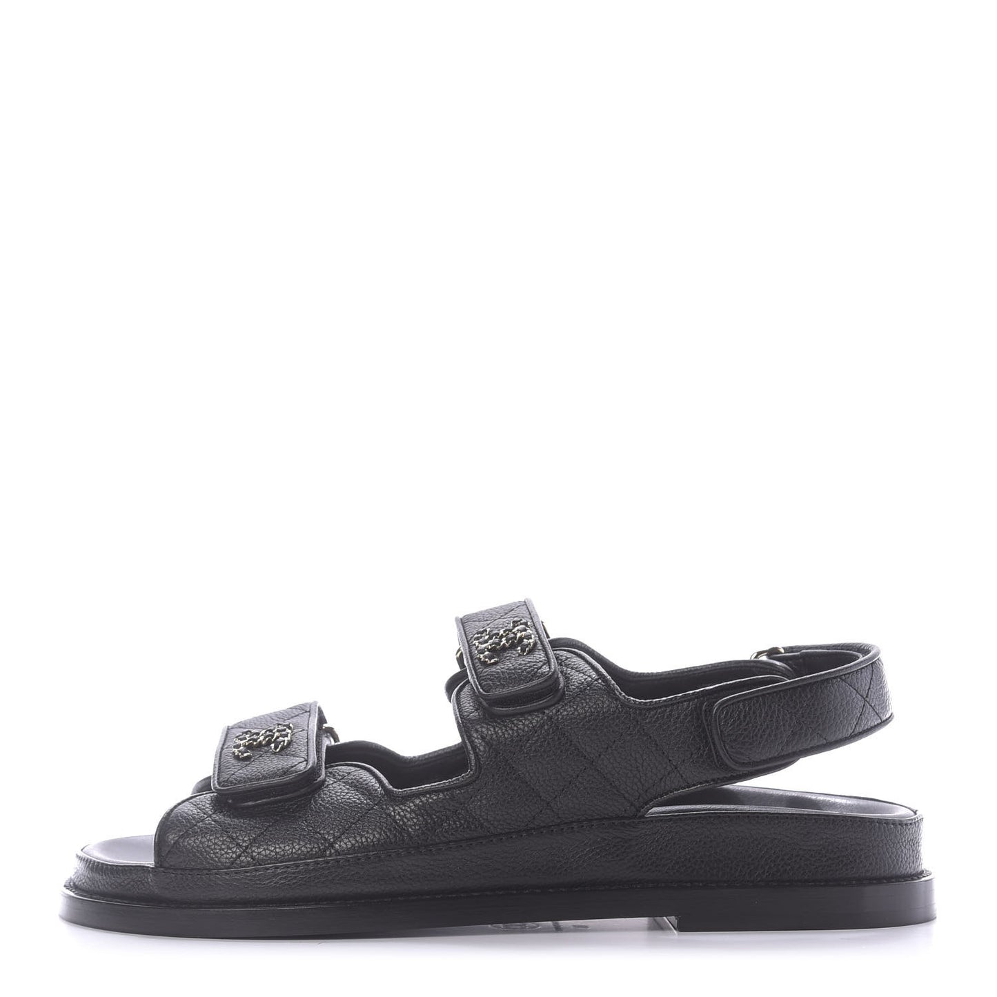 Grained Calfskin Velcro Dad Sandals 38 Black