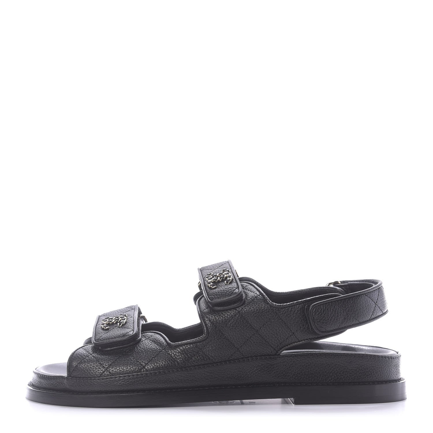 Chanel Grained Calfskin Velcro Dad Sandals 38 Black 1 of 11