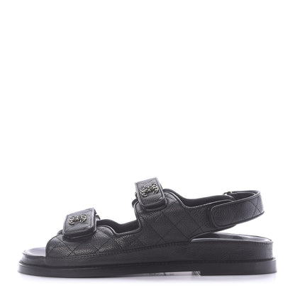 Chanel Grained Calfskin Velcro Dad Sandals 38 Black 1 of 11