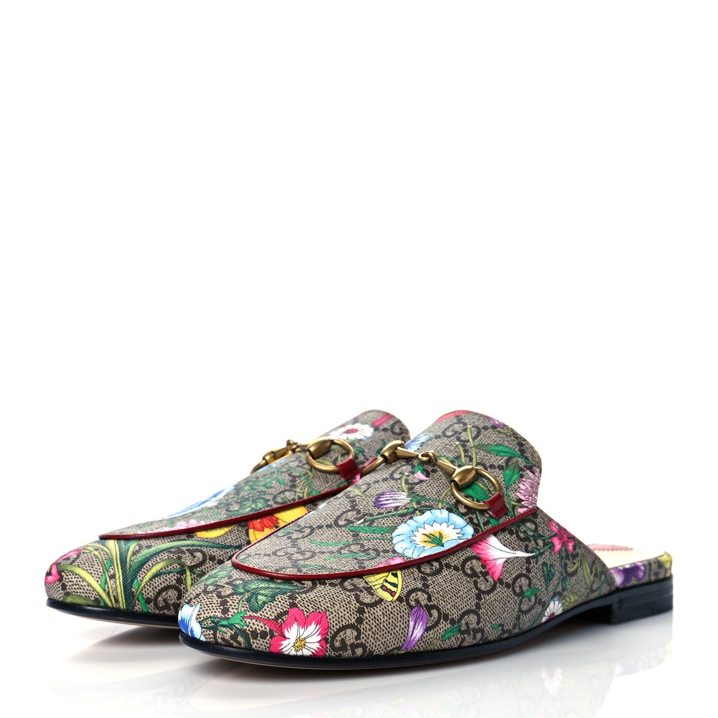 GG Supreme Monogram Flora Womens Princetown Slippers 36.5 Beige Ebony Multicolor Rosso