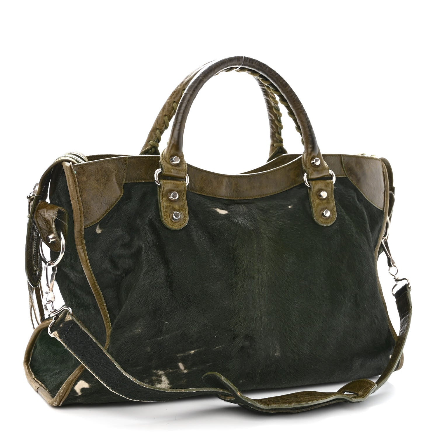 Balenciaga Agneau Pony Hair Classic Silver Hardware City Olive 3 of 19