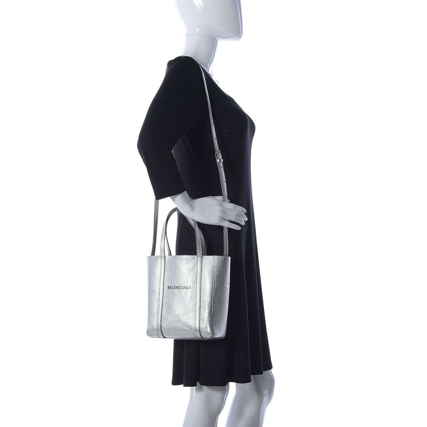 Metallic Goatskin Logo XXS Everyday Tote Argent Black