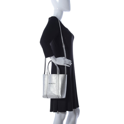 Balenciaga Metallic Goatskin Logo XXS Everyday Tote Argent Black 2 of 16