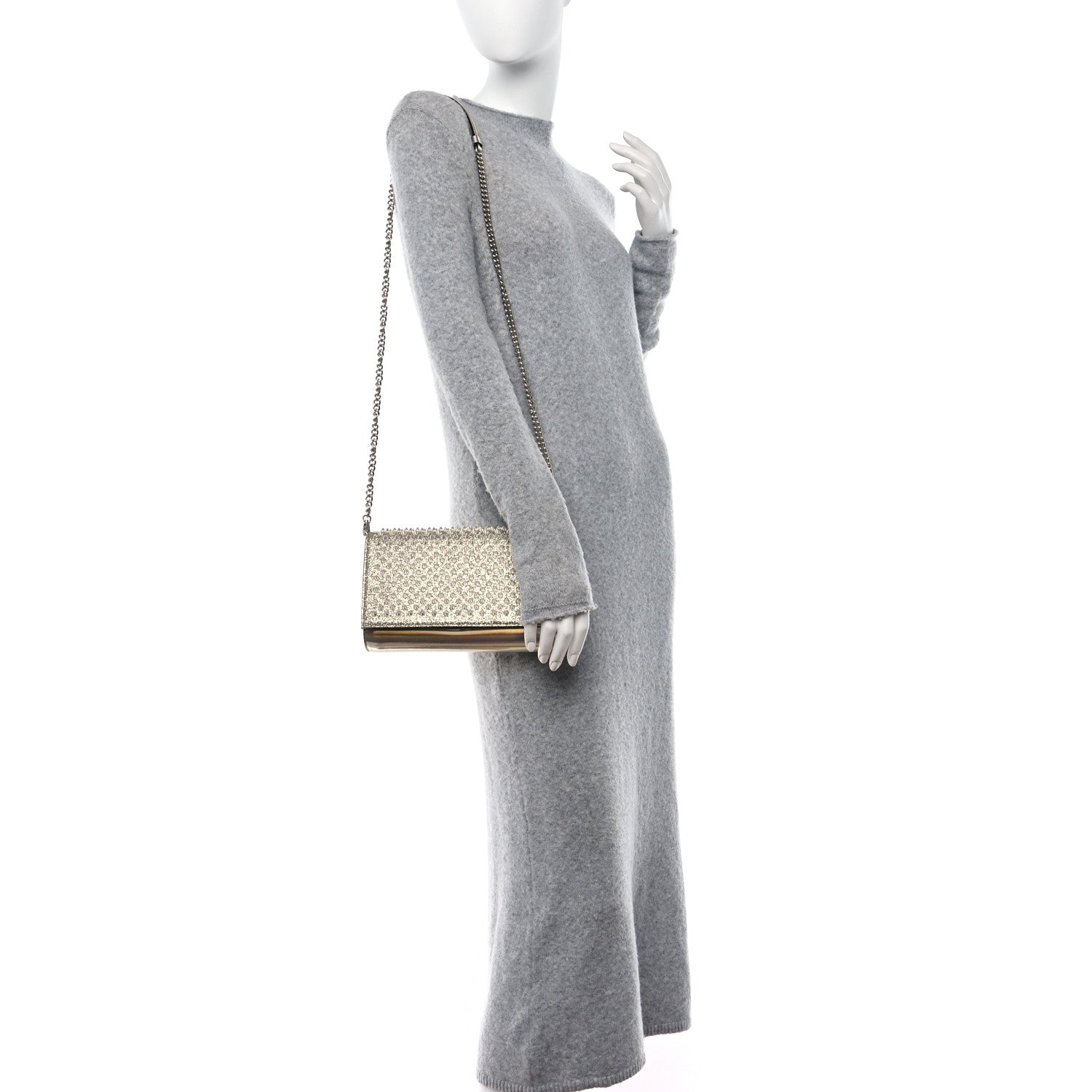 Christian Louboutin Glitter Metallic Patent Calfskin Psychic Spikes Paloma Clutch Gold 2 of 9
