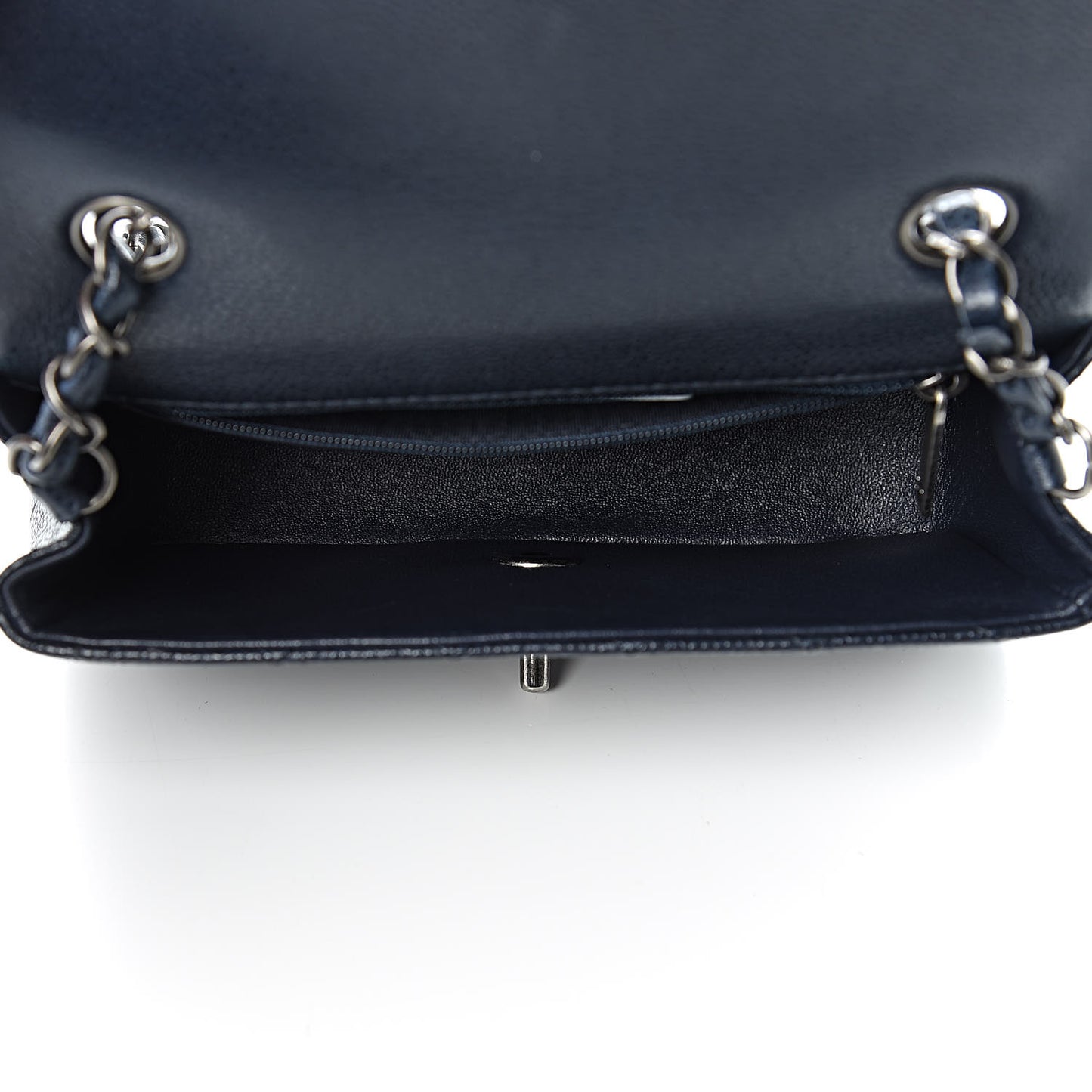 Iridescent Caviar Quilted Mini Rectangular Flap Navy Blue
