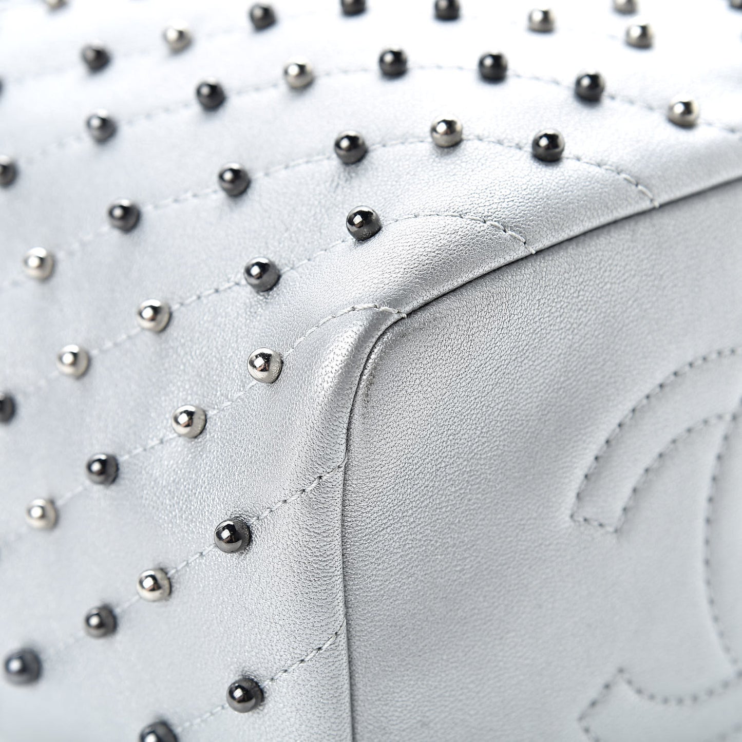 Metallic Lambskin Chevron Quilted Studded Stud Wars Backpack Silver