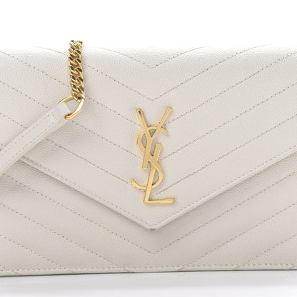 Saint Laurent Grain De Poudre Matelasse Chevron Monogram Envelope Chain Crema Soft 8 of 17