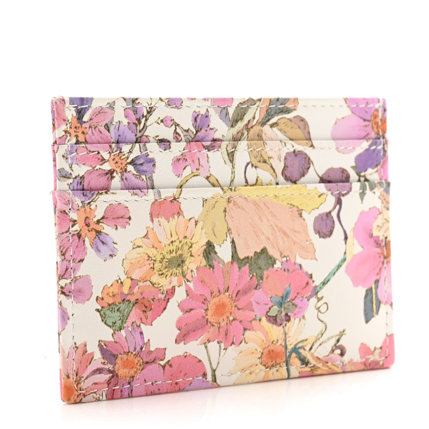 Christian Dior Calfskin Caro Freesia Five-Slot Card Holder White Multicolor 3 of 8