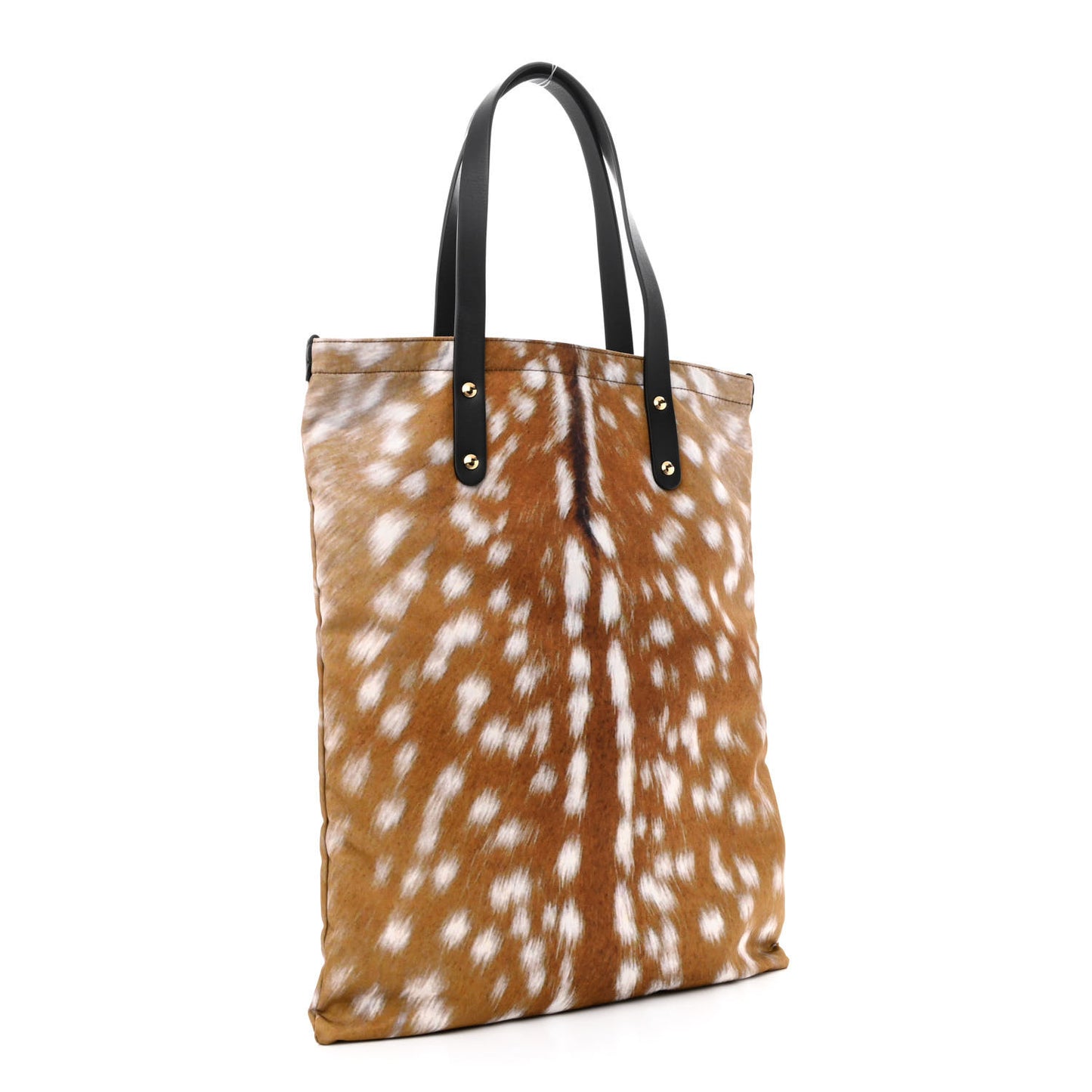 Nylon Deer Print Flat Tote Bag Black Brown