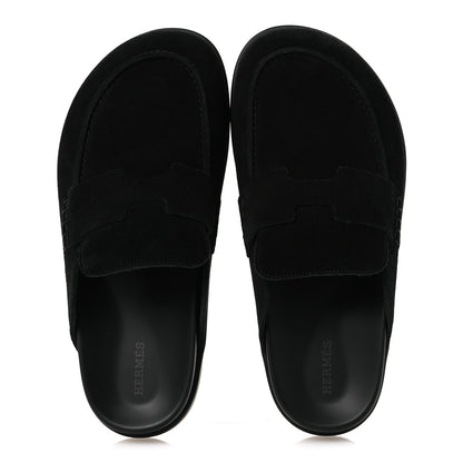Hermes Suede Calfskin Go Mules 39 Black 2 of 11