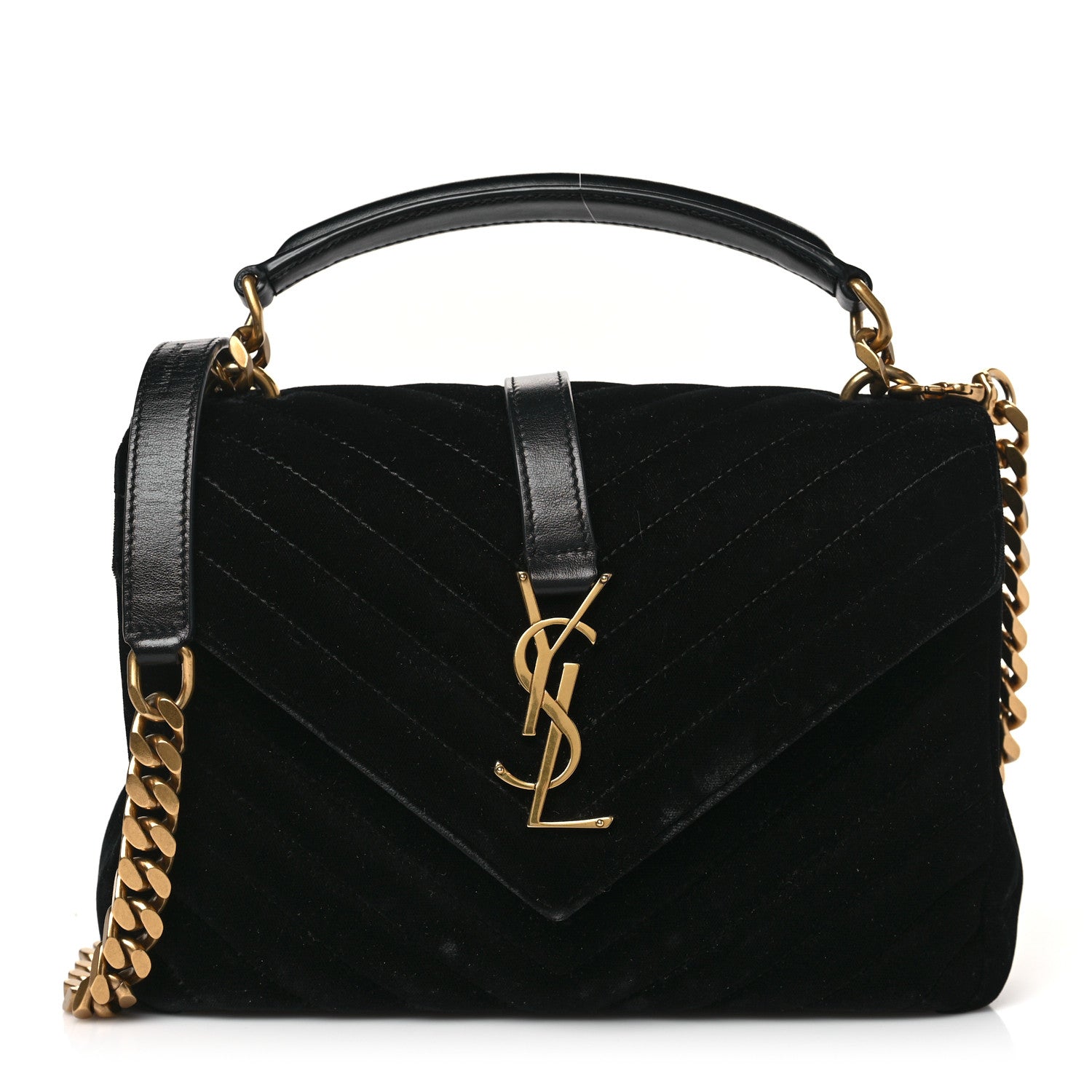 Saint Laurent Velvet Matelasse Chevron Medium College Monogram Bag Black 1 of 9