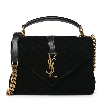 Saint Laurent Velvet Matelasse Chevron Medium College Monogram Bag Black 1 of 9