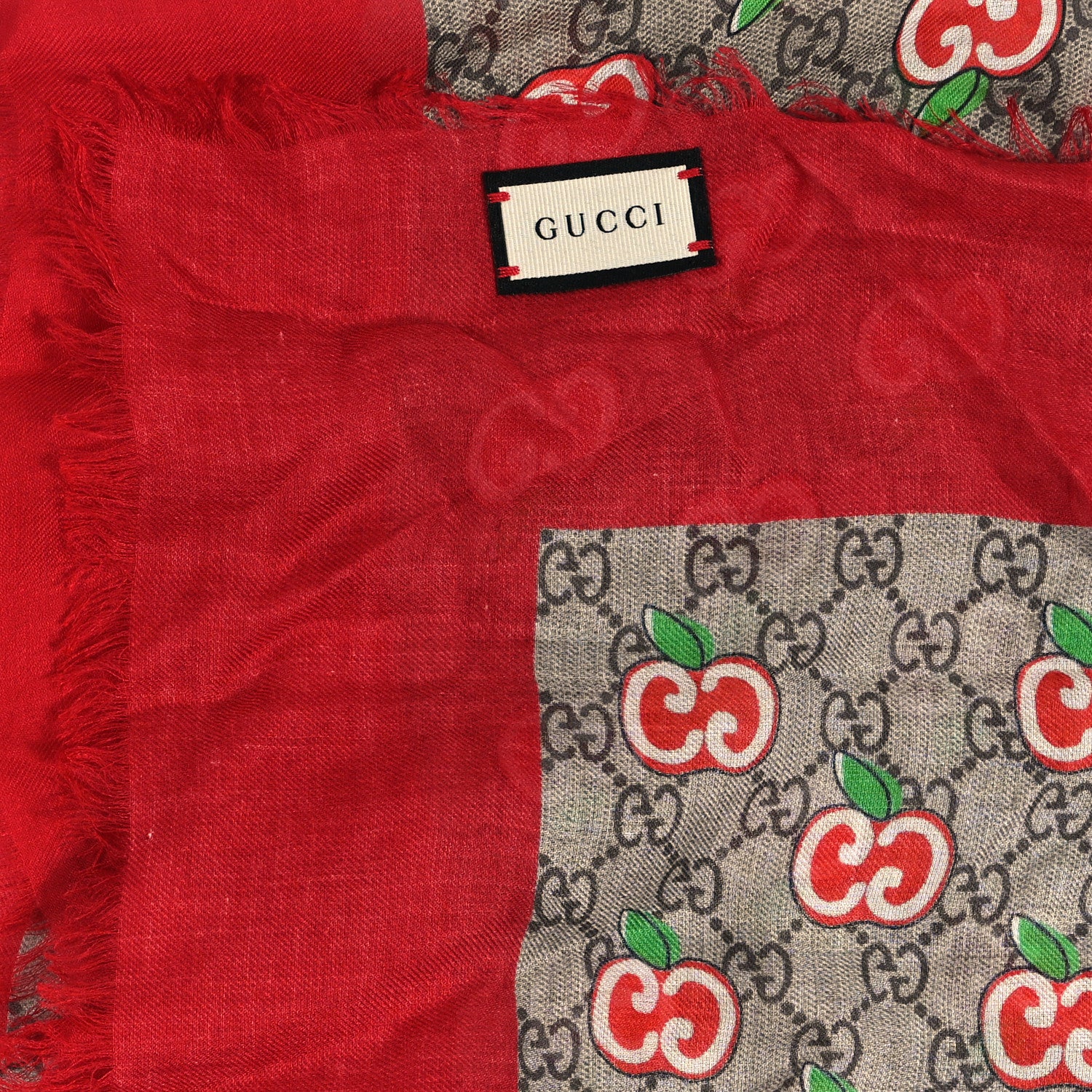 Gucci Modal Silk GG Monogram Big Pomme GG Shawl Scarf Beige Red 4 of 9