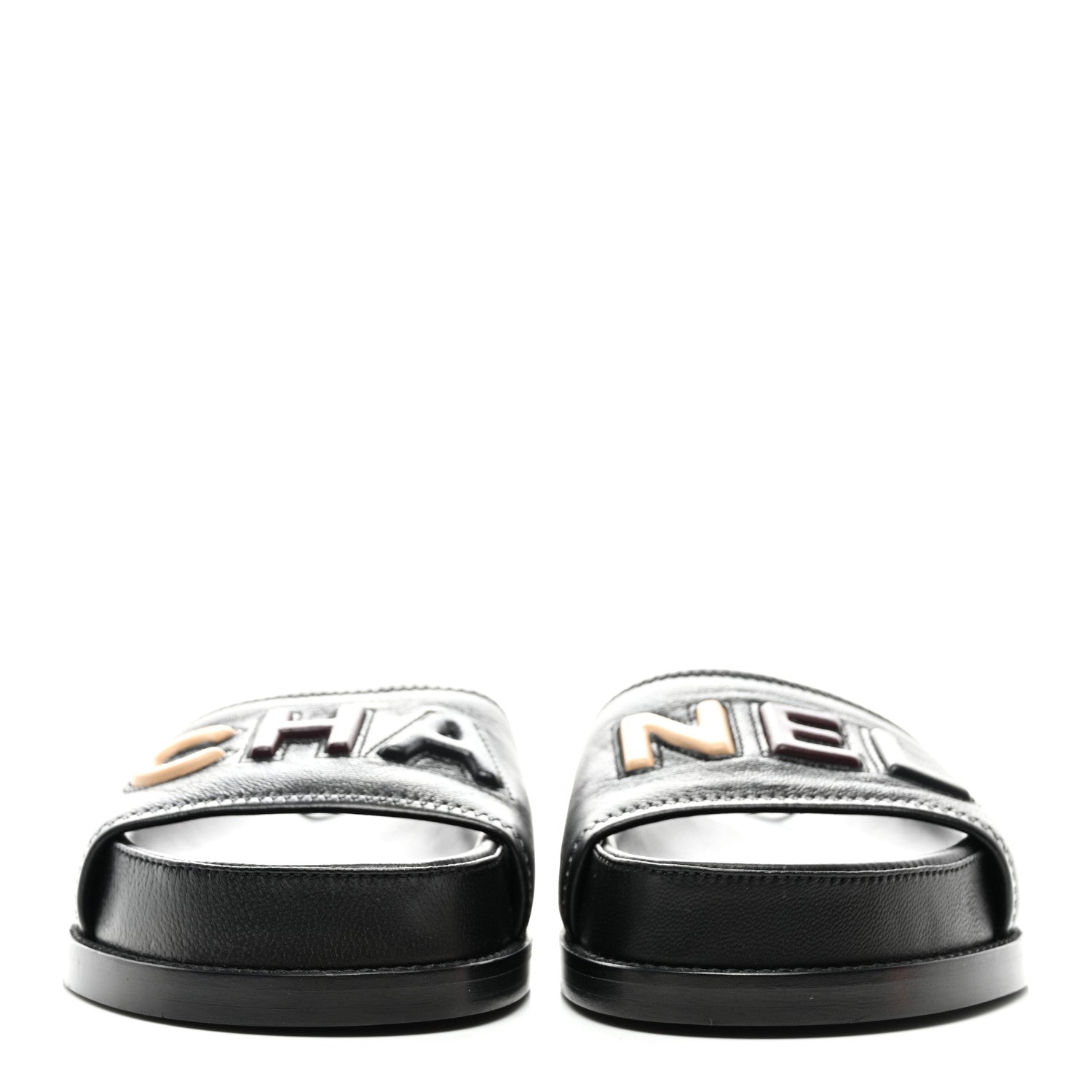 Chanel Lambskin Cha-Nel Mule Sandals 37.5 Black Multicolor 2 of 8
