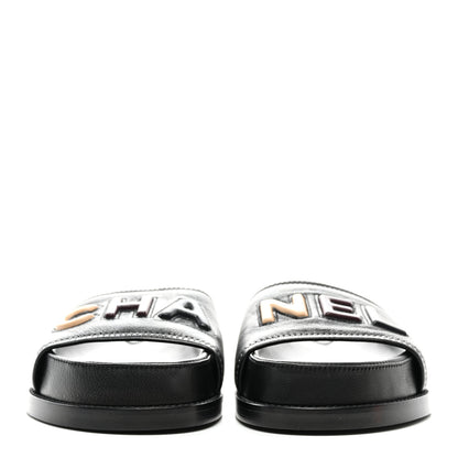 Chanel Lambskin Cha-Nel Mule Sandals 37.5 Black Multicolor 2 of 8