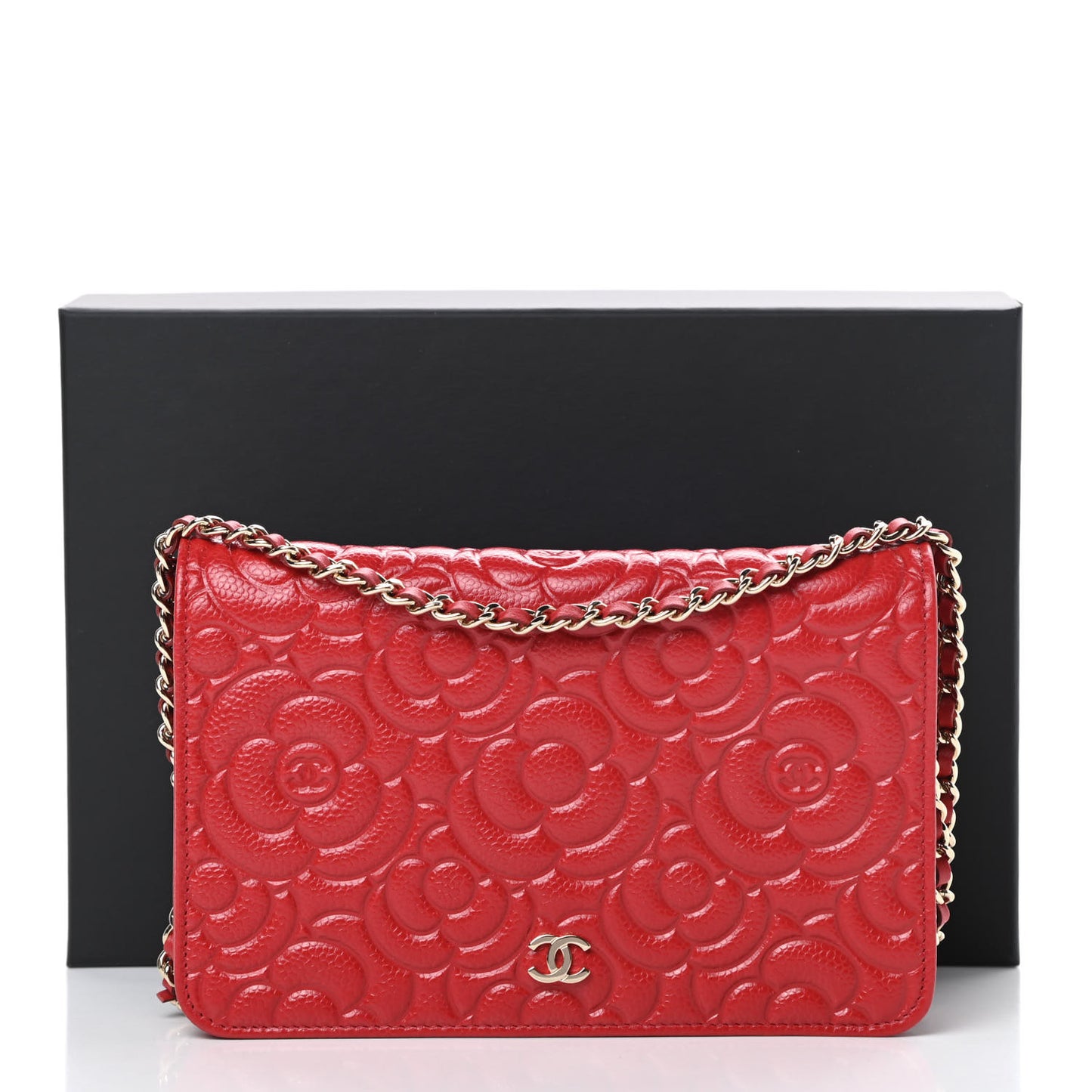 Caviar Camellia Embossed Wallet On Chain WOC Red