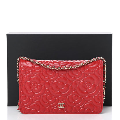 Chanel Caviar Camellia Embossed Wallet On Chain WOC Red 12 of 12