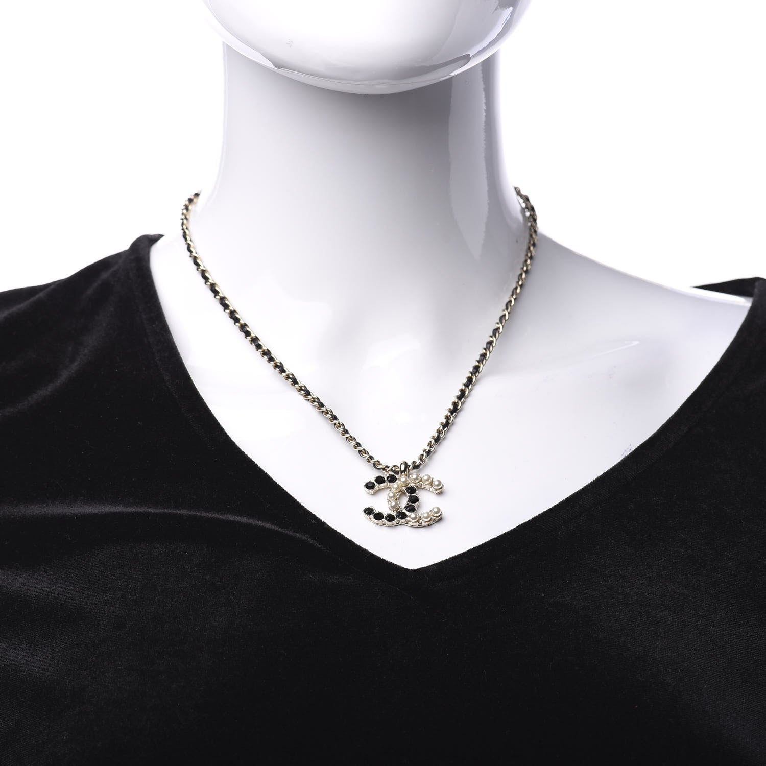 Chanel Lambskin Resin Pearl Dazzling Domino Short Necklace Gold Black 2 of 6