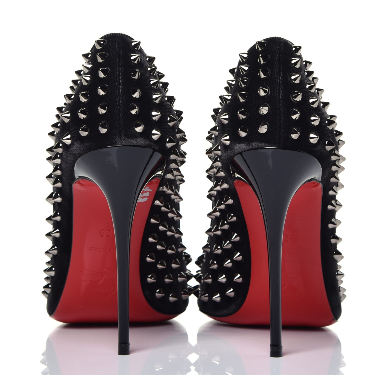 Christian Louboutin Velvet Patent Follies Spikes 100 Pumps 39 Black 5 of 8