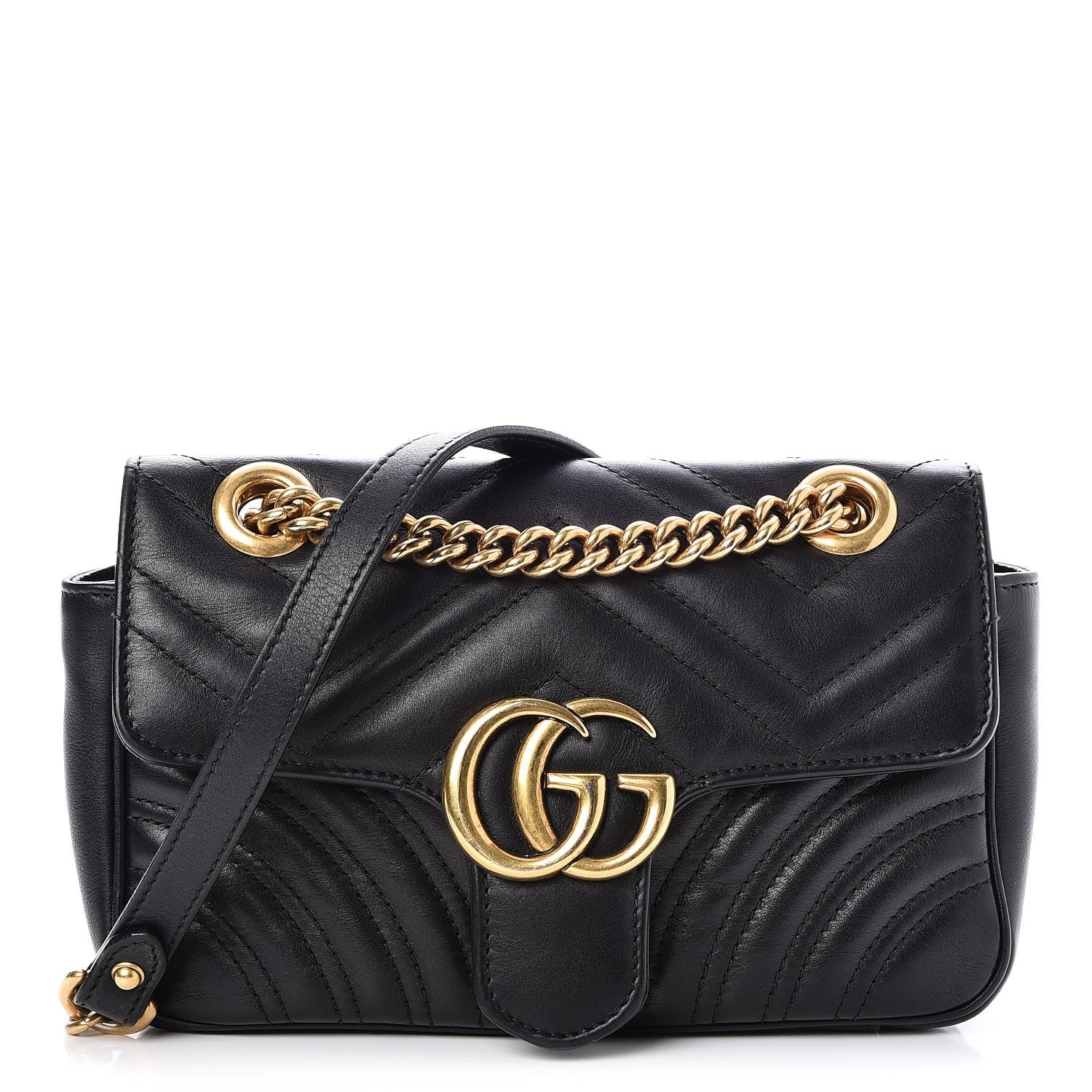 Gucci Calfskin Matelasse Mini GG Marmont Shoulder Bag Black 1 of 8