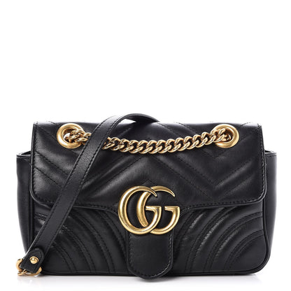 Gucci Calfskin Matelasse Mini GG Marmont Shoulder Bag Black 1 of 8