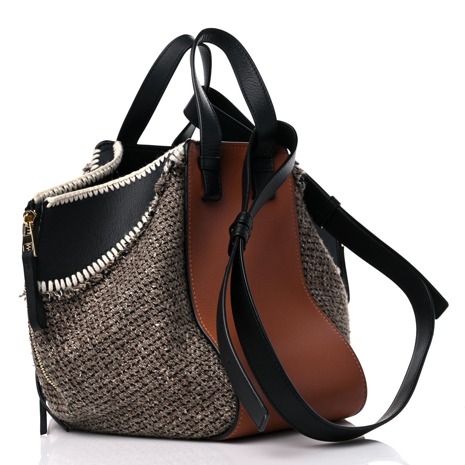 Loewe Calfskin Tweed Small Hammock Shoulder Bag Tan Black 3 of 14