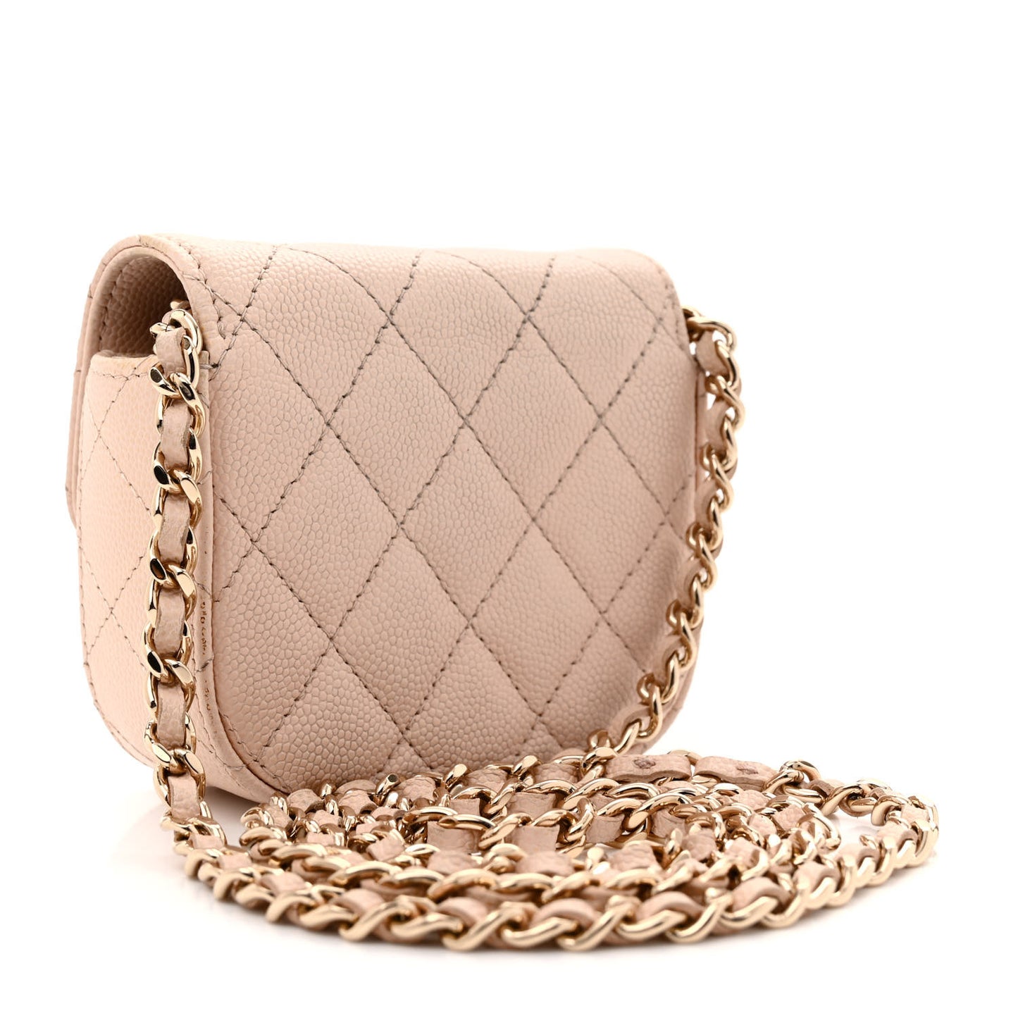 Caviar Quilted Mini Clutch With Chain Light Beige