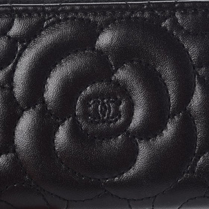 Chanel Lambskin Camellia Zip Around Coin Purse Wallet Black 8 of 8