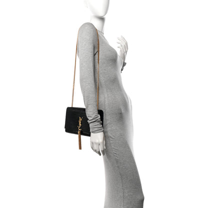 Saint Laurent Calfskin Crocodile Embossed Medium Classic Monogram Kate Tassel Satchel Black 2 of 13