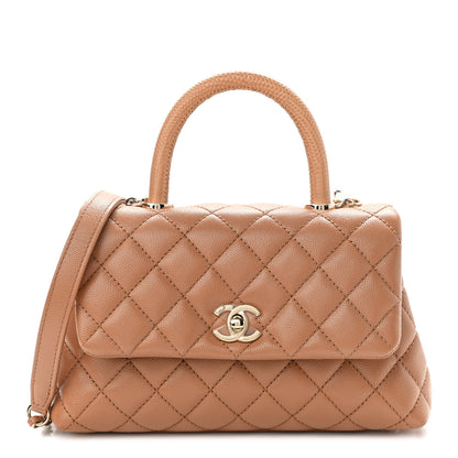 Chanel Caviar Quilted Lizard Embossed Mini Coco Handle Flap Brown 1 of 9