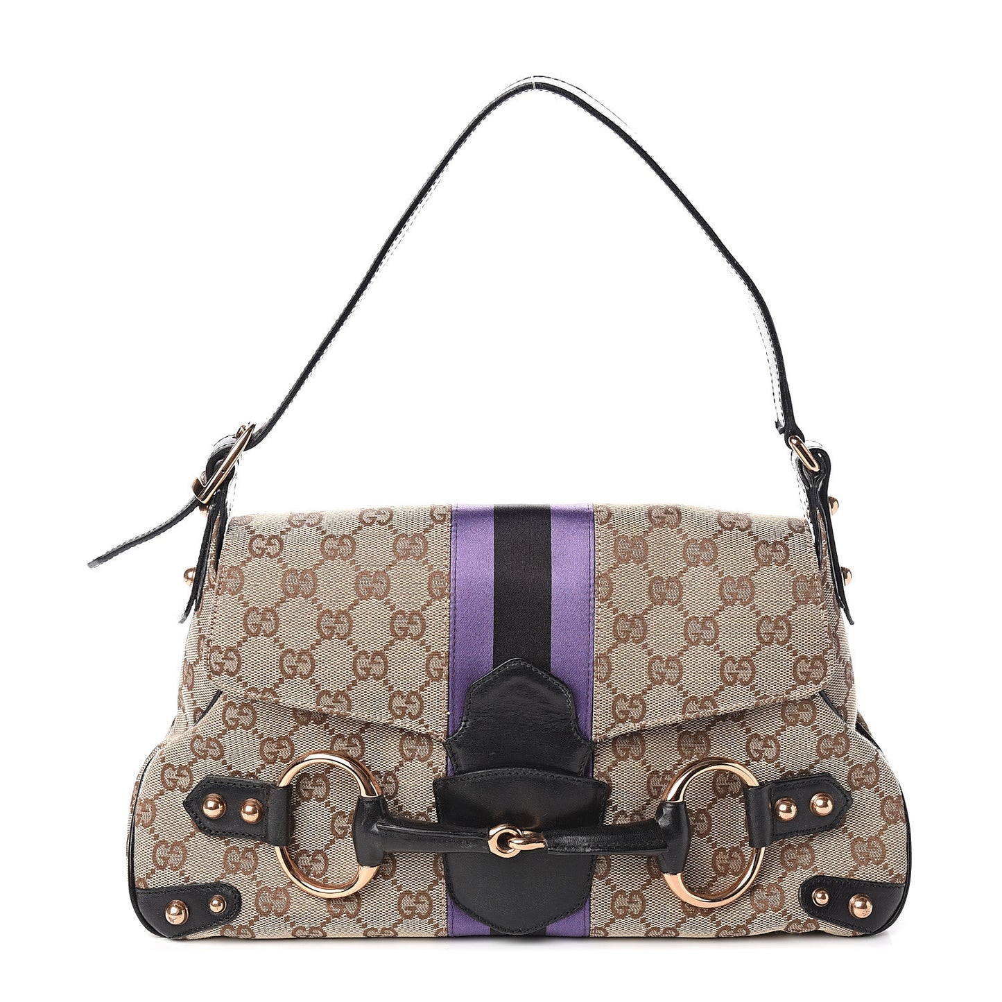 Monogram Horsebit Web Flap Bag Brown Purple