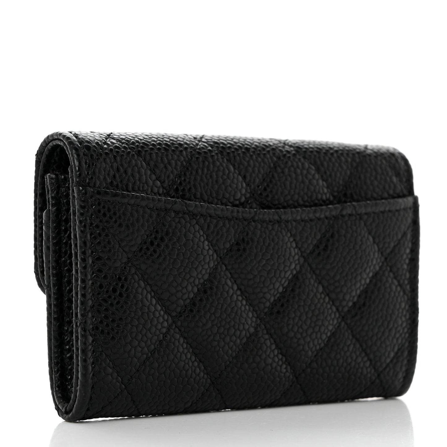 Caviar Quilted Flap Card Holder Wallet Black