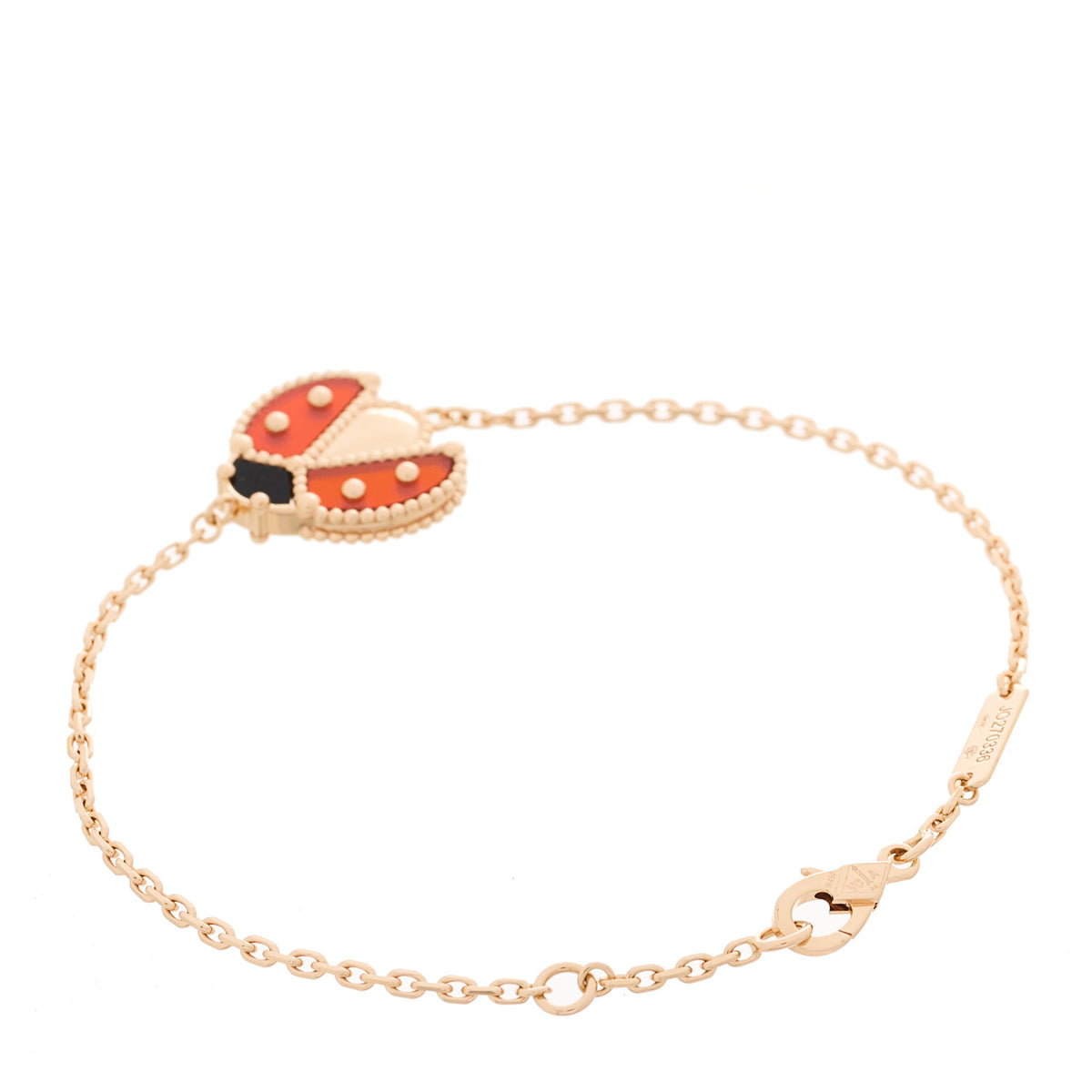 18K Rose Gold Carnelian Onyx Lucky Spring Open Wing Lady Bug Bracelet