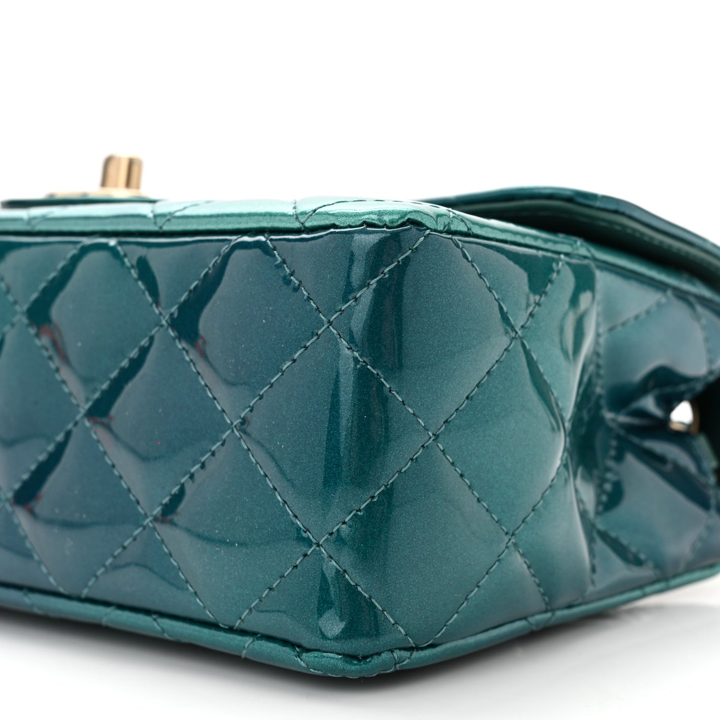 Shaded Patent Calfskin Quilted Mini Rectangular Flap Green Blue