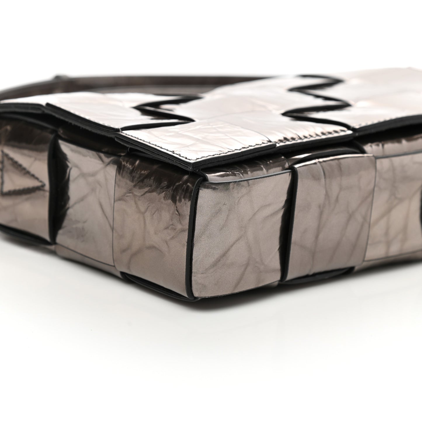 Metallic Crushed Calfskin Maxi Intrecciato Cassette Crossbody Bag Anchor