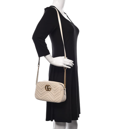 Gucci Calfskin Matelasse Small GG Marmont Chain Shoulder Bag White 2 of 13