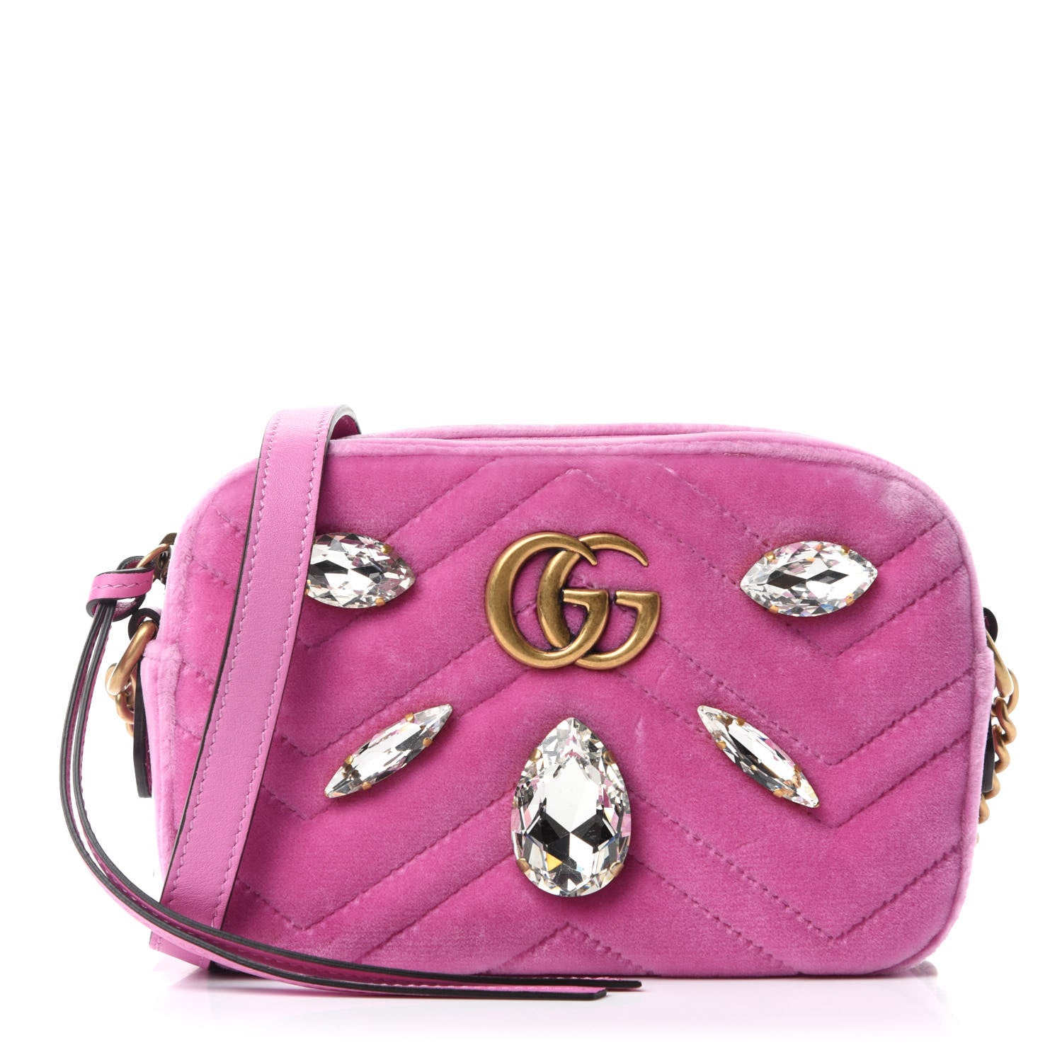 Gucci Velvet Matelasse Marquise Crystals Mini GG Marmont Chain Shoulder Bag Malva 1 of 10