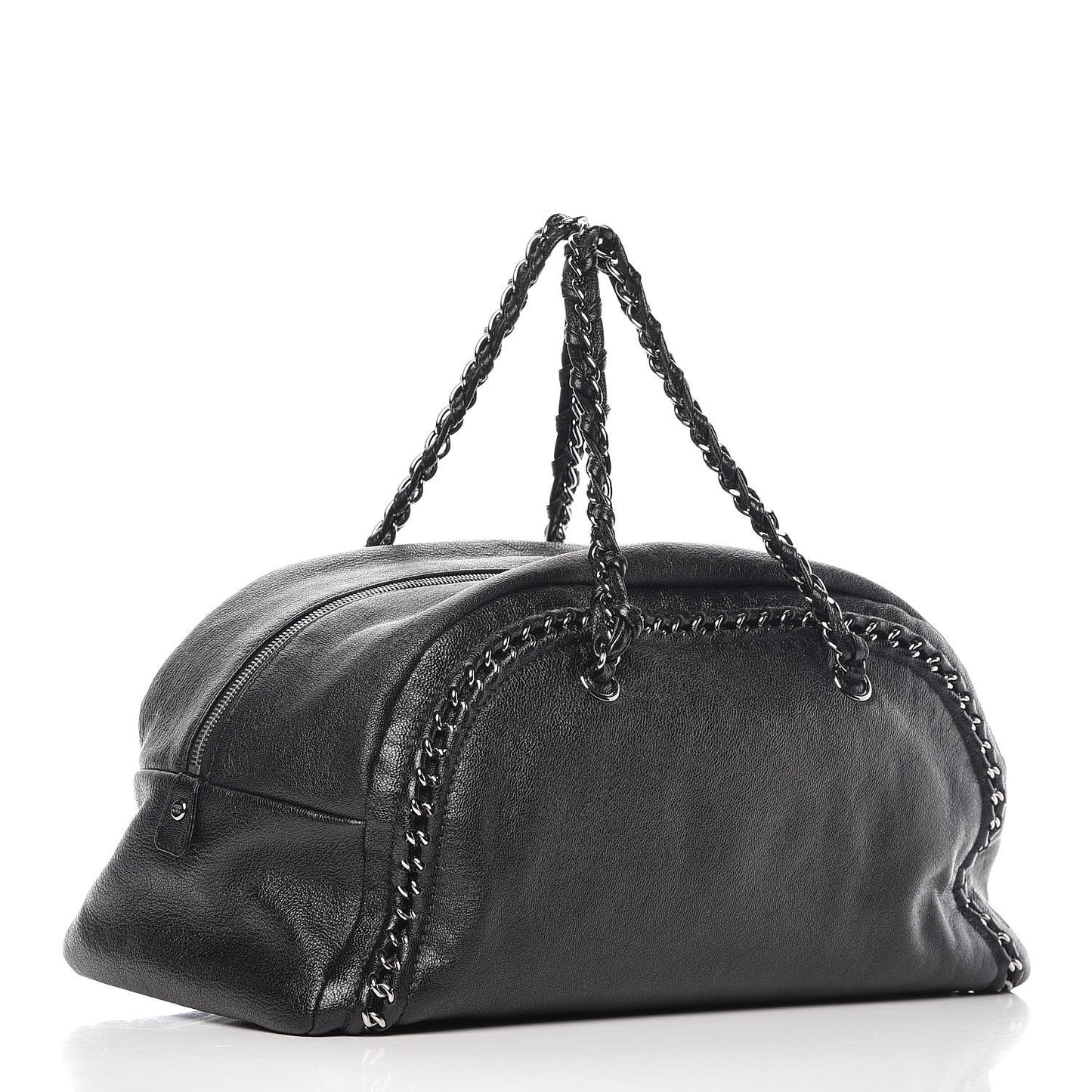 Metallic Goatskin Large Luxe Ligne Bowler Black
