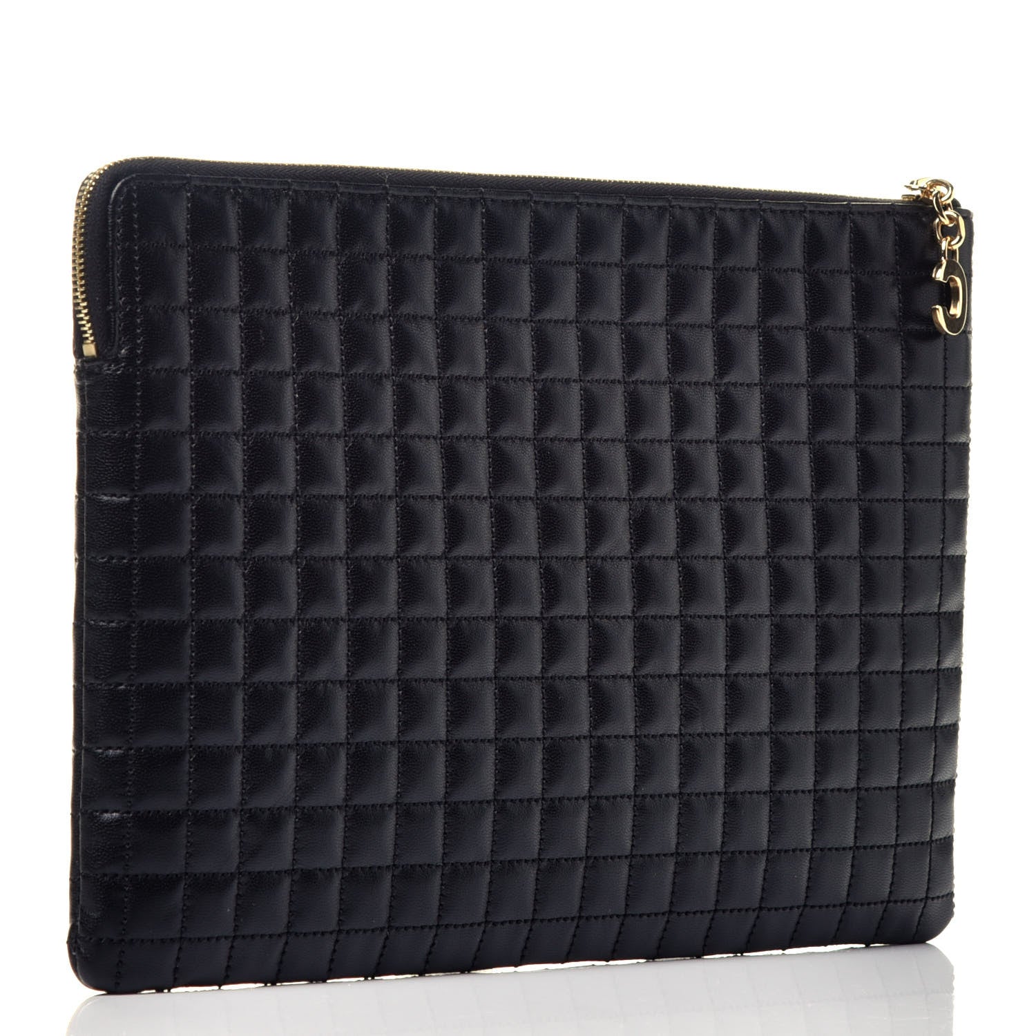 Celine Calfskin Quilted C Charm Pouch Black 3 of 7